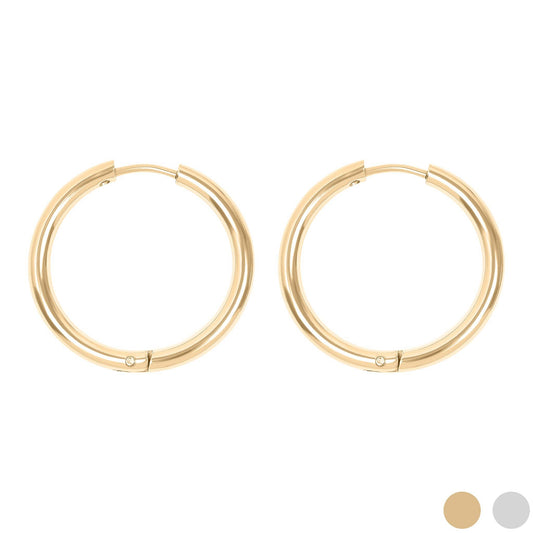 18K Gold PVD Stainless Steel Circle Huggie Hoop Earrings: Stainless / 22mm