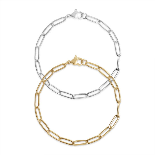 Stainless Steel Paperclip Chain Bracelet: Gold / 7"