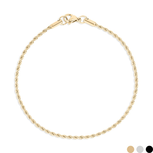 Rope Chain Bracelet / Anklet - Gold, Silver, Black: Gold / 6+2" / 2mm