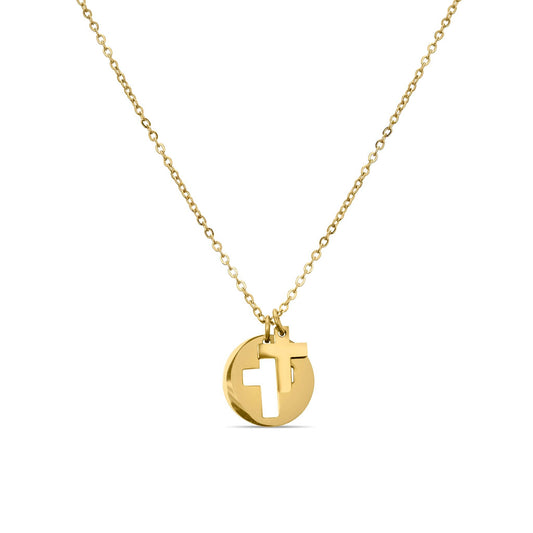 Stainless Steel Cutout 2 Piece Cross Necklace: Stainless