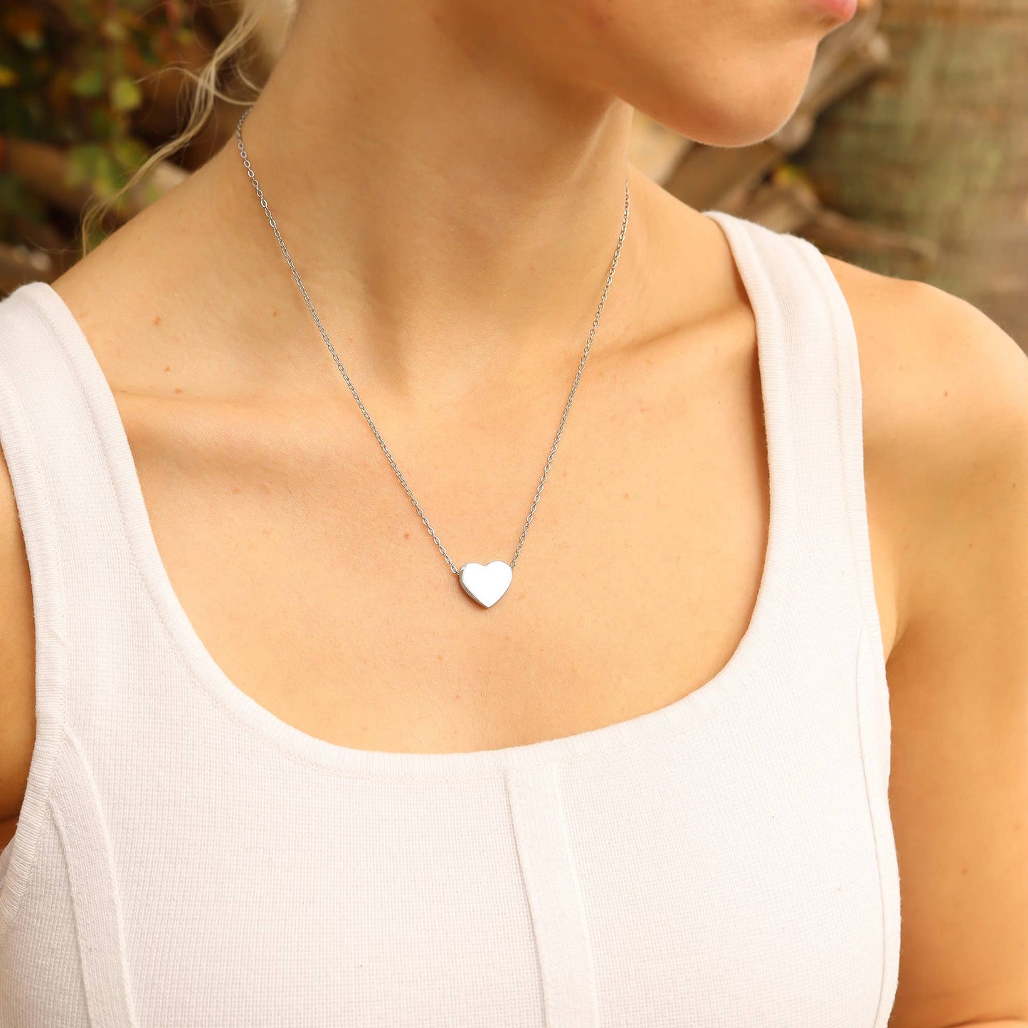 Stainless Steel Blank Heart Necklace: Gold