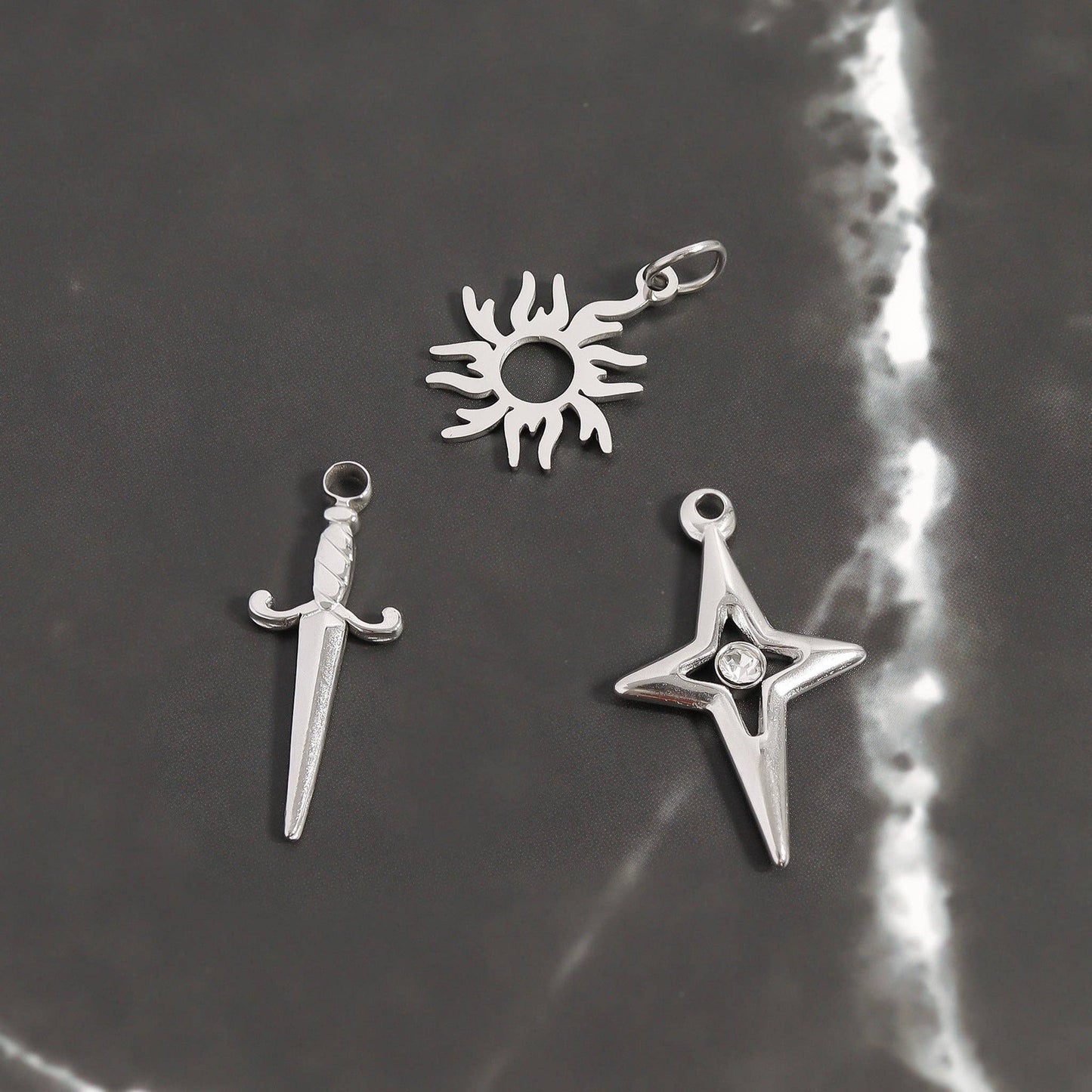 18K Gold PVD Stainless Steel Dagger Charm: Gold