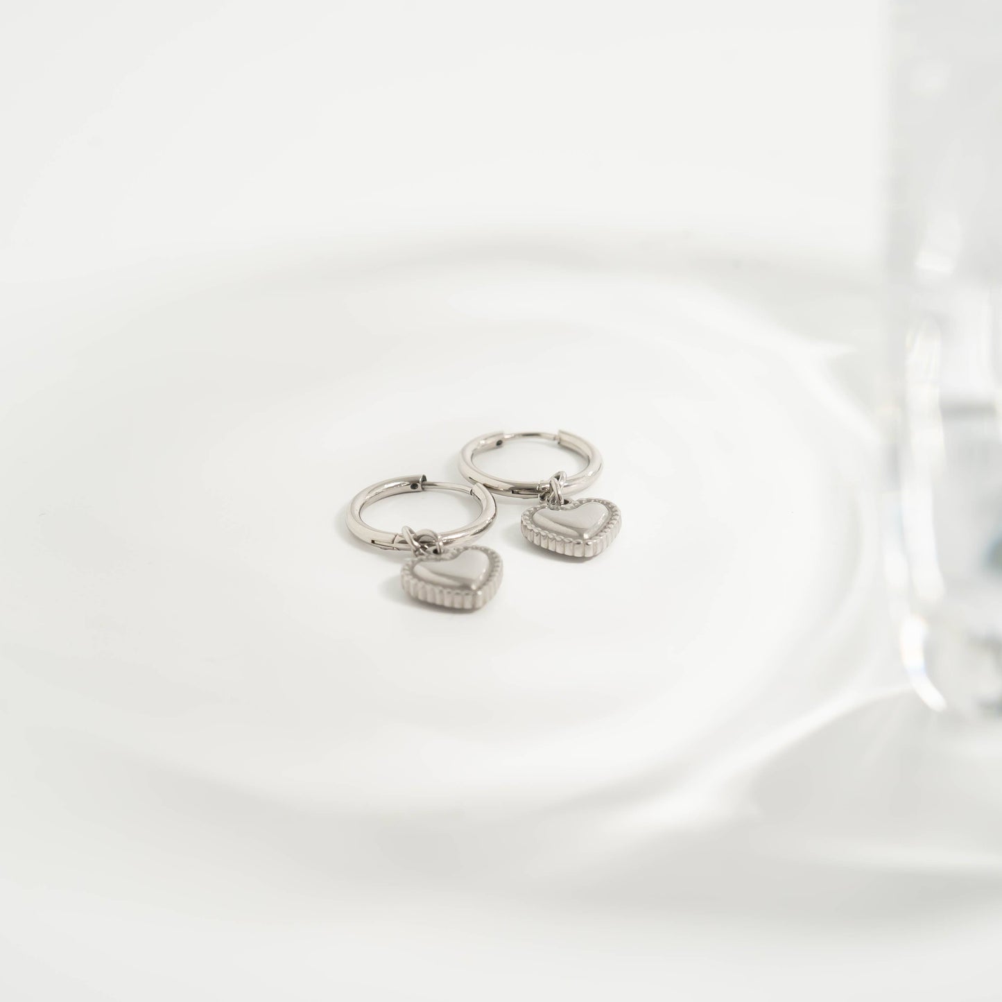 18K Gold PVD Stainless Steel Heart Pendant Hoop Earrings: Gold / 15mm