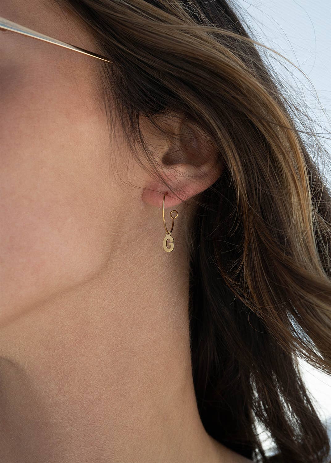 18K Gold PVD Stainless Steel Mini Hoop Initial Earrings: Stainless / E