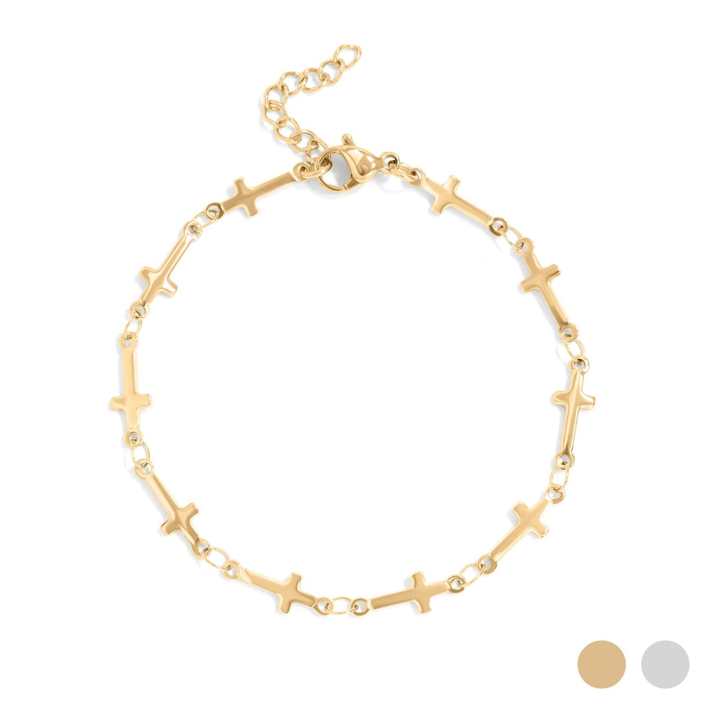 18K Gold PVD Stainless Steel Cross Chain Bracelet: Stainless