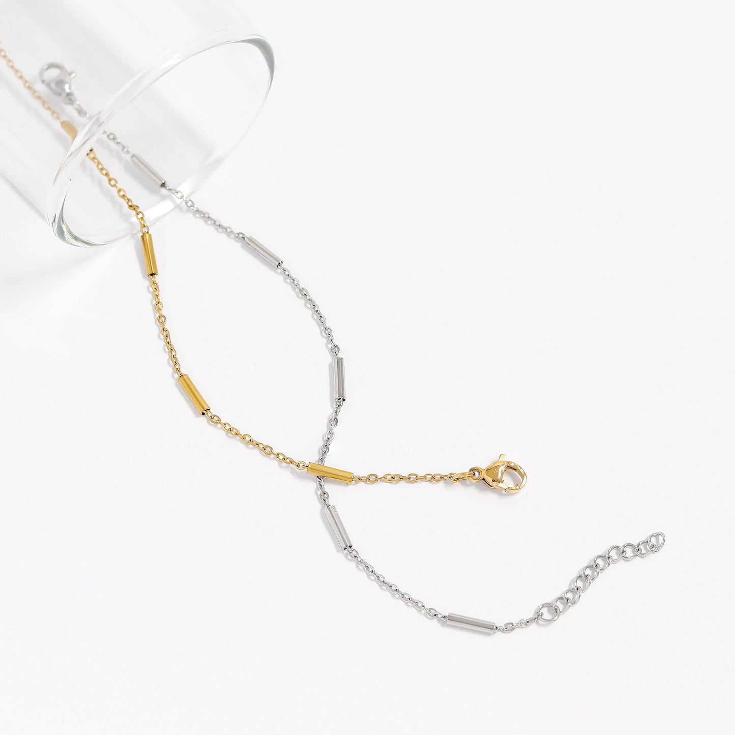 18K Gold PVD Stainless Steel Satellite Bar Chain Bracelet: Gold