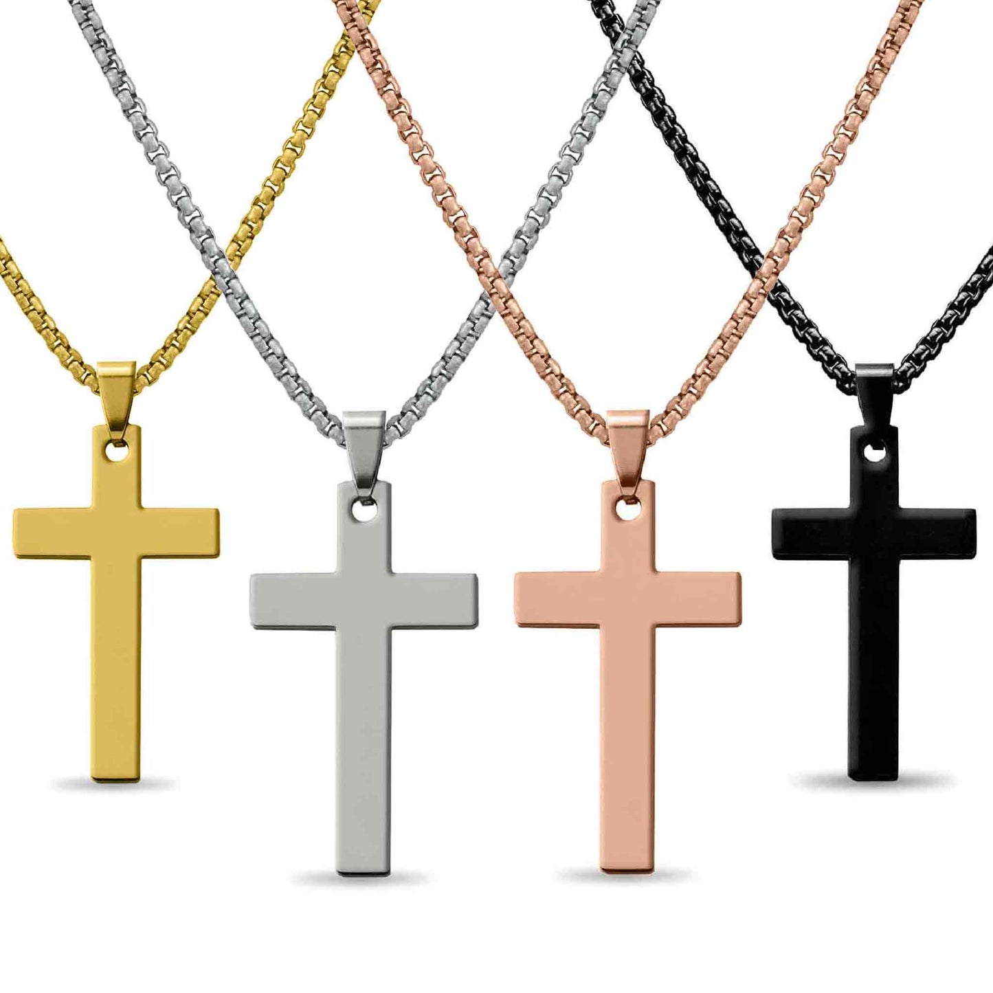 Stainless Steel Box Chain Cross Necklace: Stainless / 40mm