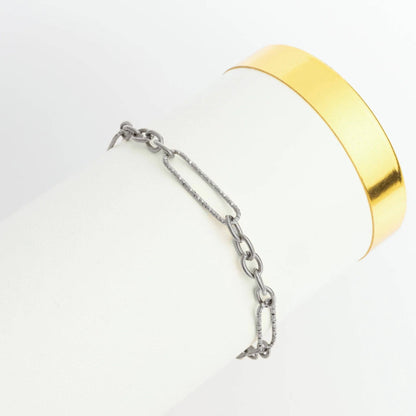 Gold Stainless Steel Long Paperclip Textured Chain Bracelet: Gold