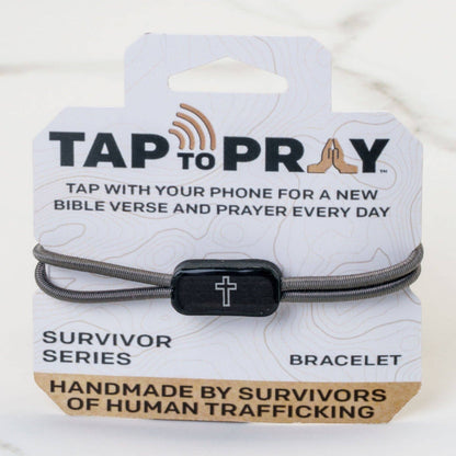 Tap To Pray® Survivor Series Tactical Bracelet: Onyx + Cross