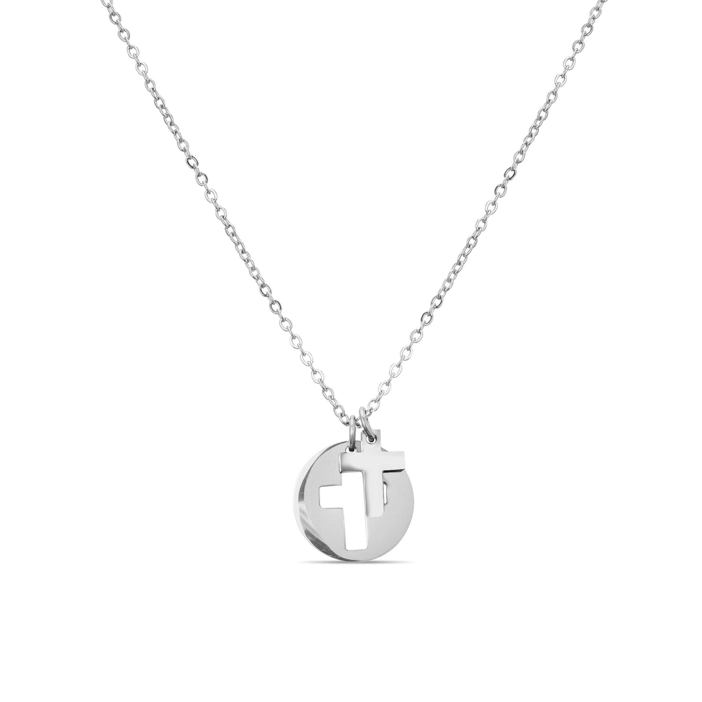 Stainless Steel Cutout 2 Piece Cross Necklace: Stainless