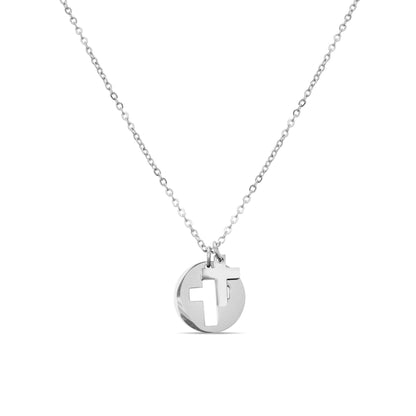 Stainless Steel Cutout 2 Piece Cross Necklace: Stainless