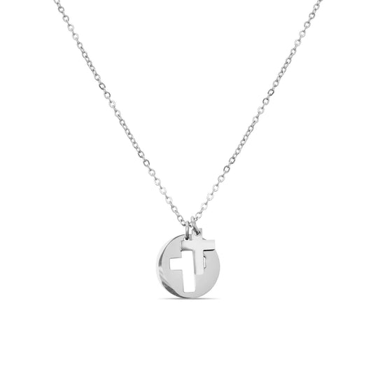 Stainless Steel Cutout 2 Piece Cross Necklace: Stainless