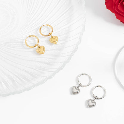 18K Gold PVD Stainless Steel Heart Pendant Hoop Earrings: Gold / 15mm