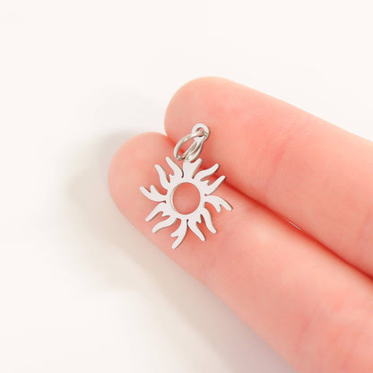 18K Gold PVD Stainless Steel Sunburst Charm: Stainless