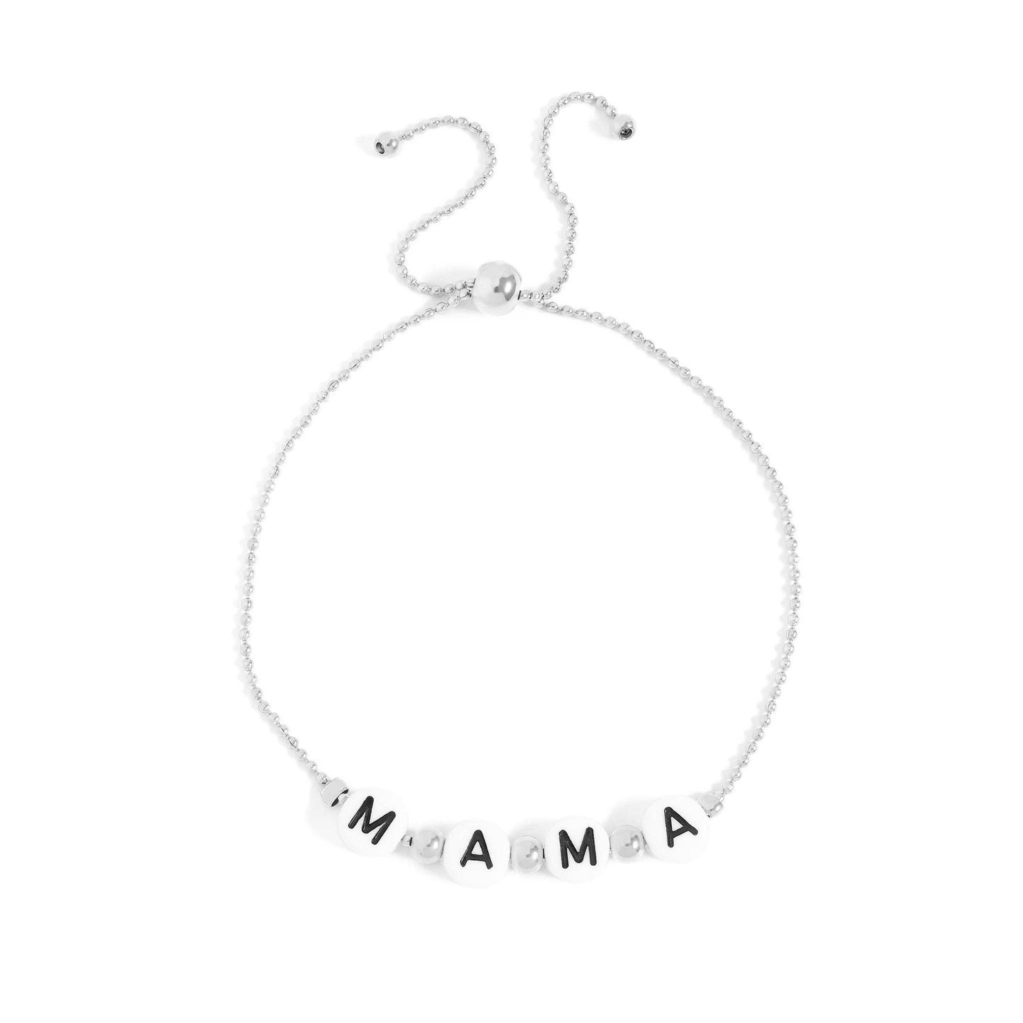 18K Gold PVD Stainless Steel "Mama" Beaded Charm Bracelet: Gold