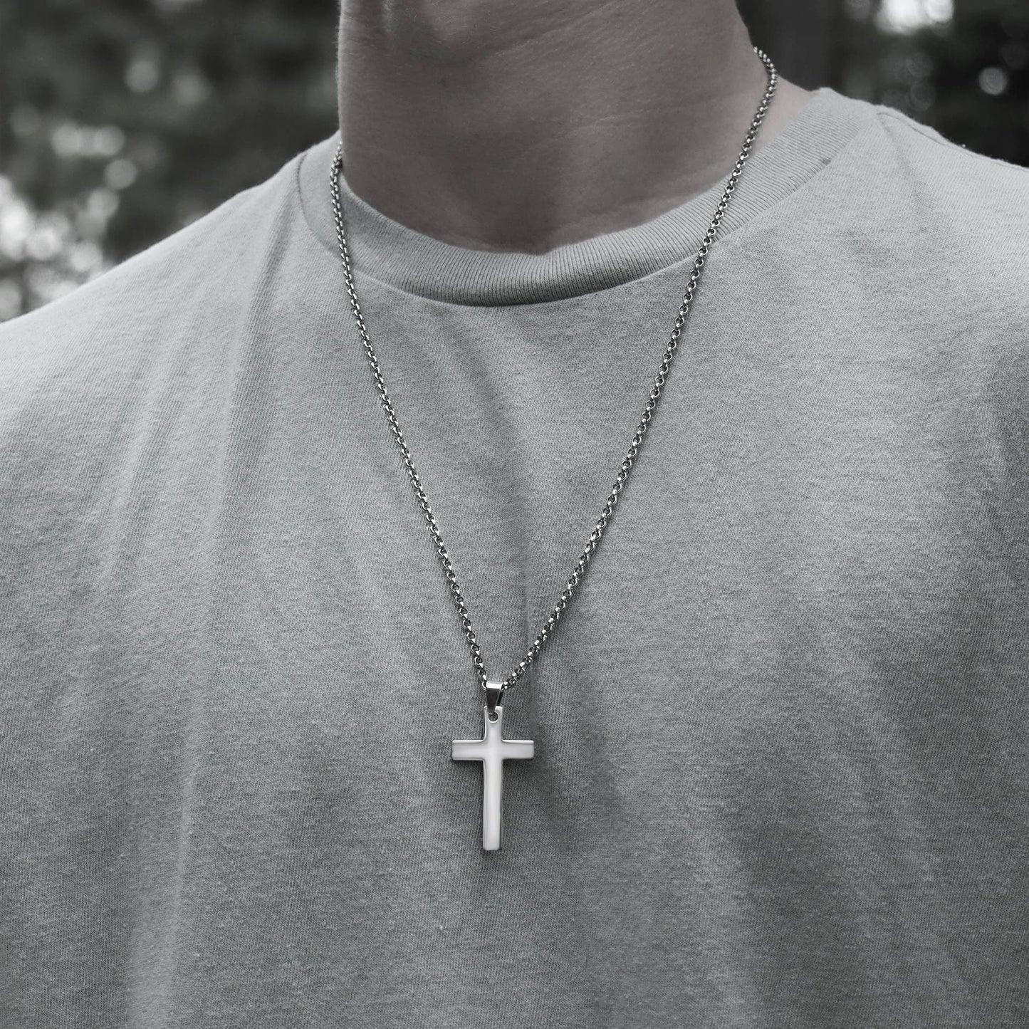 Stainless Steel Box Chain Cross Necklace: Stainless / 40mm