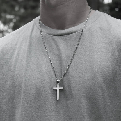 Stainless Steel Box Chain Cross Necklace: Stainless / 40mm