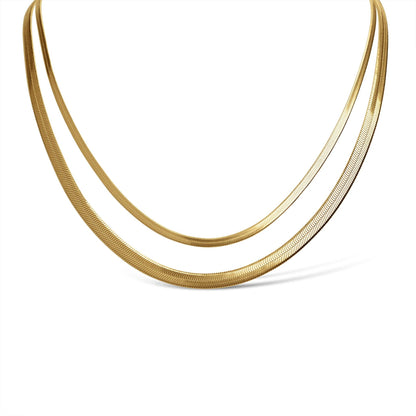 18K Gold Stainless Steel Herringbone Chain Necklace: 16" / 3mm