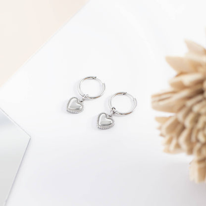 18K Gold PVD Stainless Steel Heart Pendant Hoop Earrings: Gold / 15mm