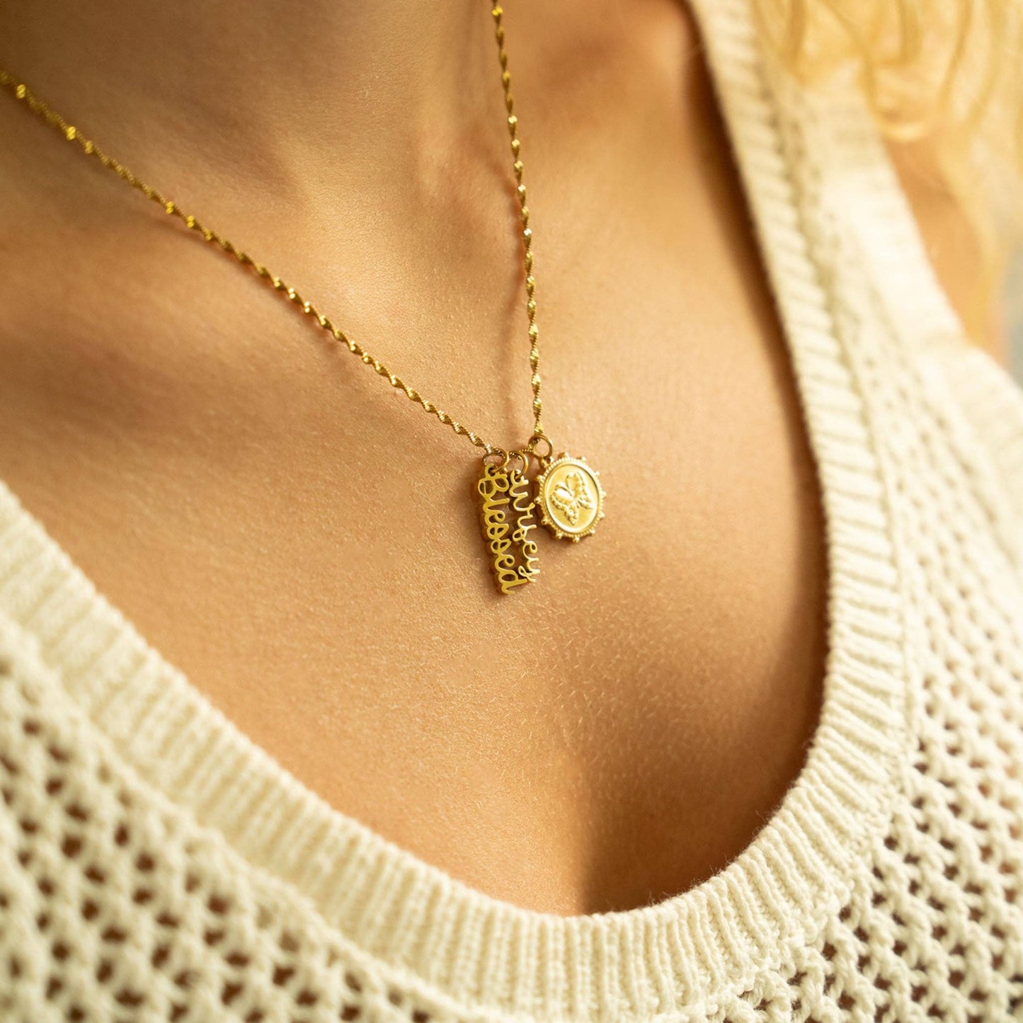18K Gold PVD Stainless Steel Blessed Charm: Gold