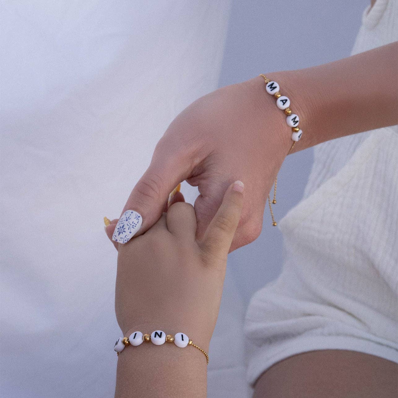18K Gold PVD Stainless Steel "Mama" Beaded Charm Bracelet: Gold