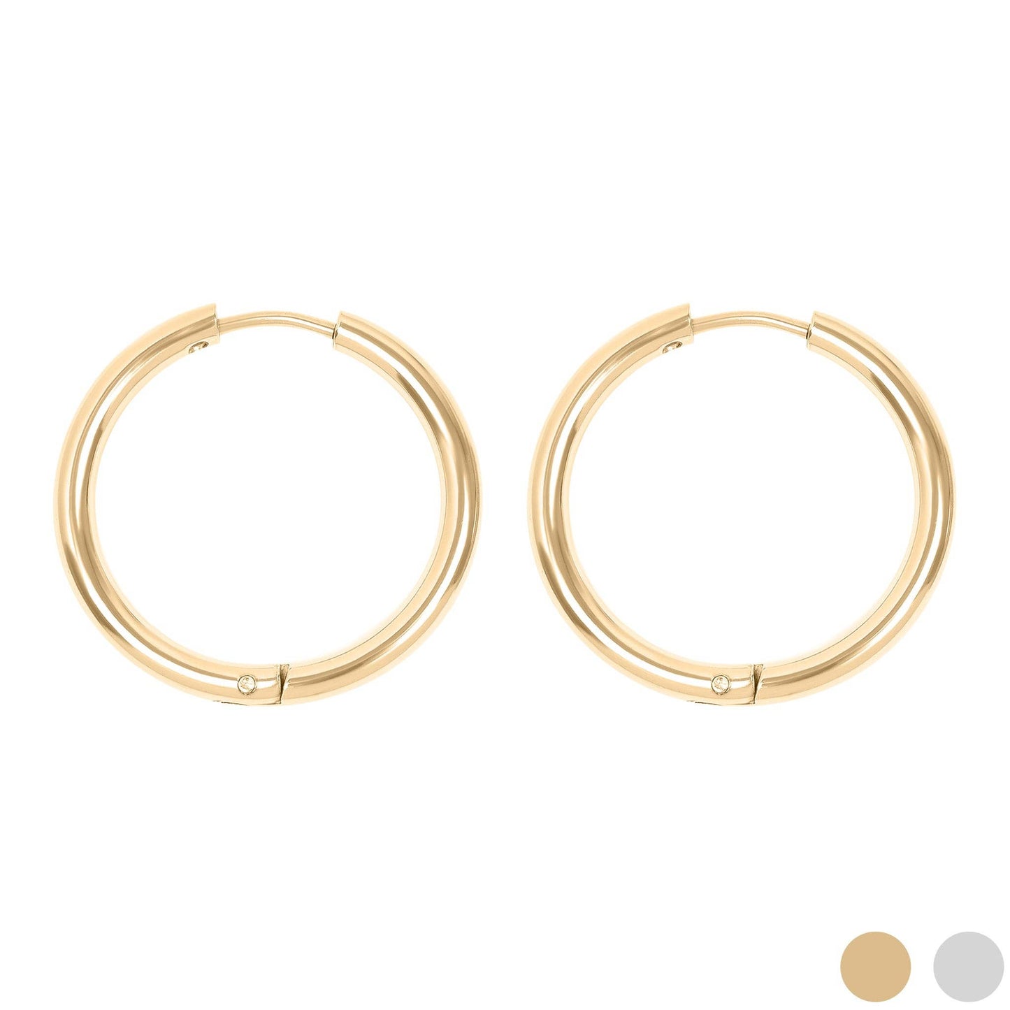 18K Gold PVD Stainless Steel Circle Huggie Hoop Earrings: Stainless / 22mm