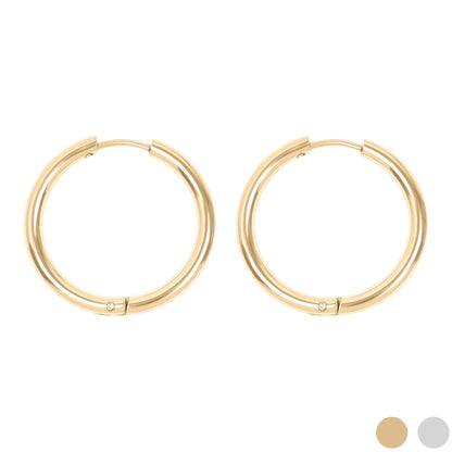 18K Gold PVD Stainless Steel Circle Huggie Hoop Earrings: Stainless / 22mm