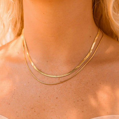 18K Gold Stainless Steel Herringbone Chain Necklace: 16" / 3mm
