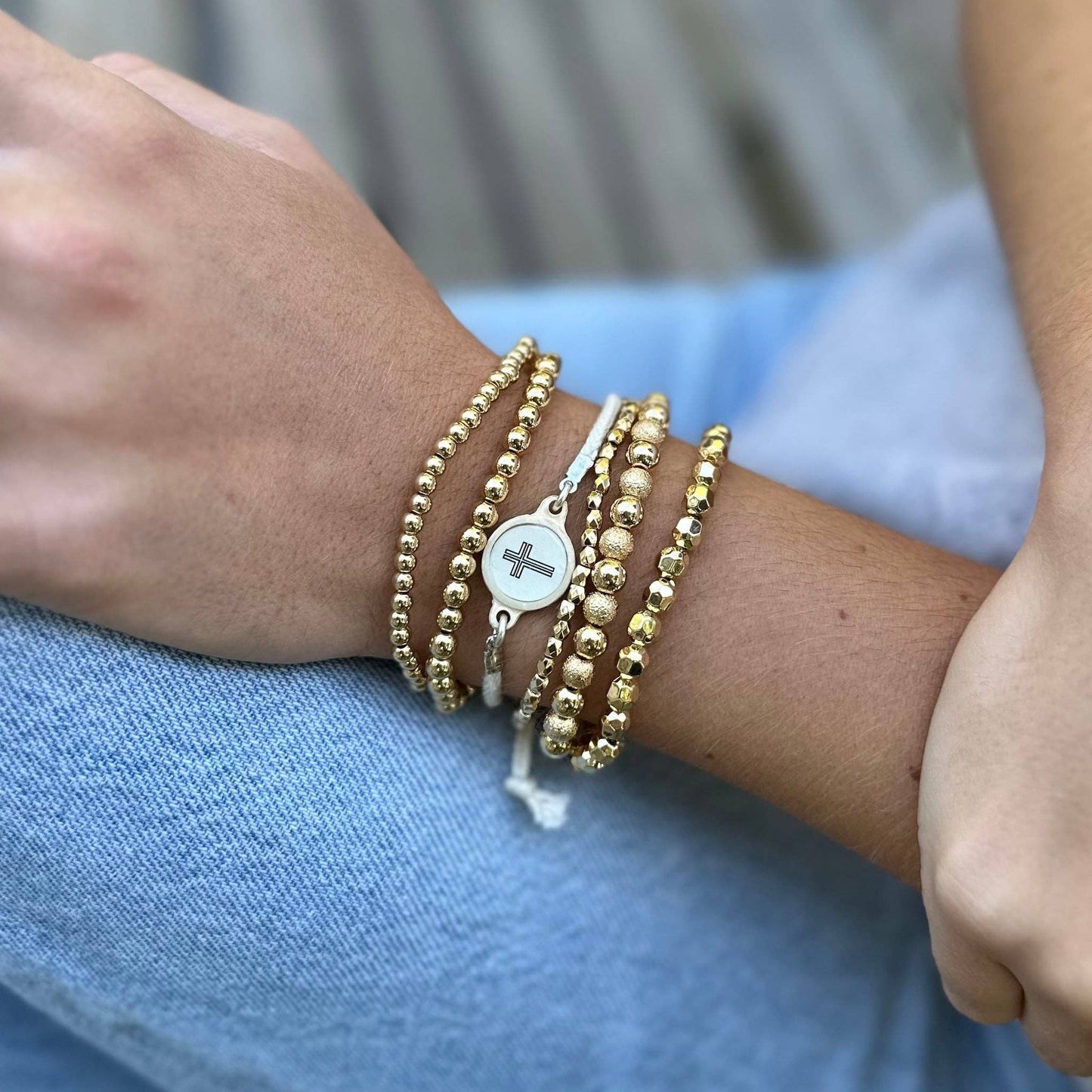 Tap To Pray® Survivor Series Bracelet: 14K Gold-Plated + Vanilla Cross