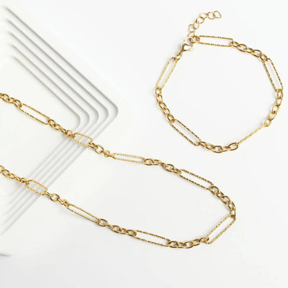 Gold Stainless Steel Long Paperclip Textured Chain Bracelet: Gold