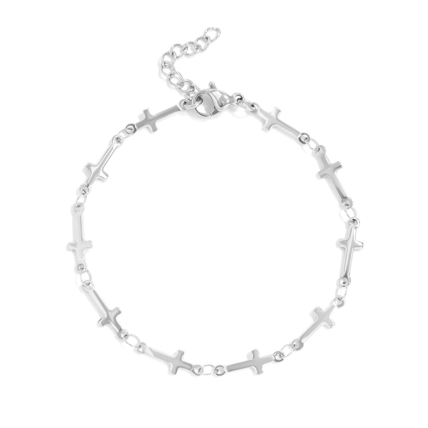 18K Gold PVD Stainless Steel Cross Chain Bracelet: Stainless