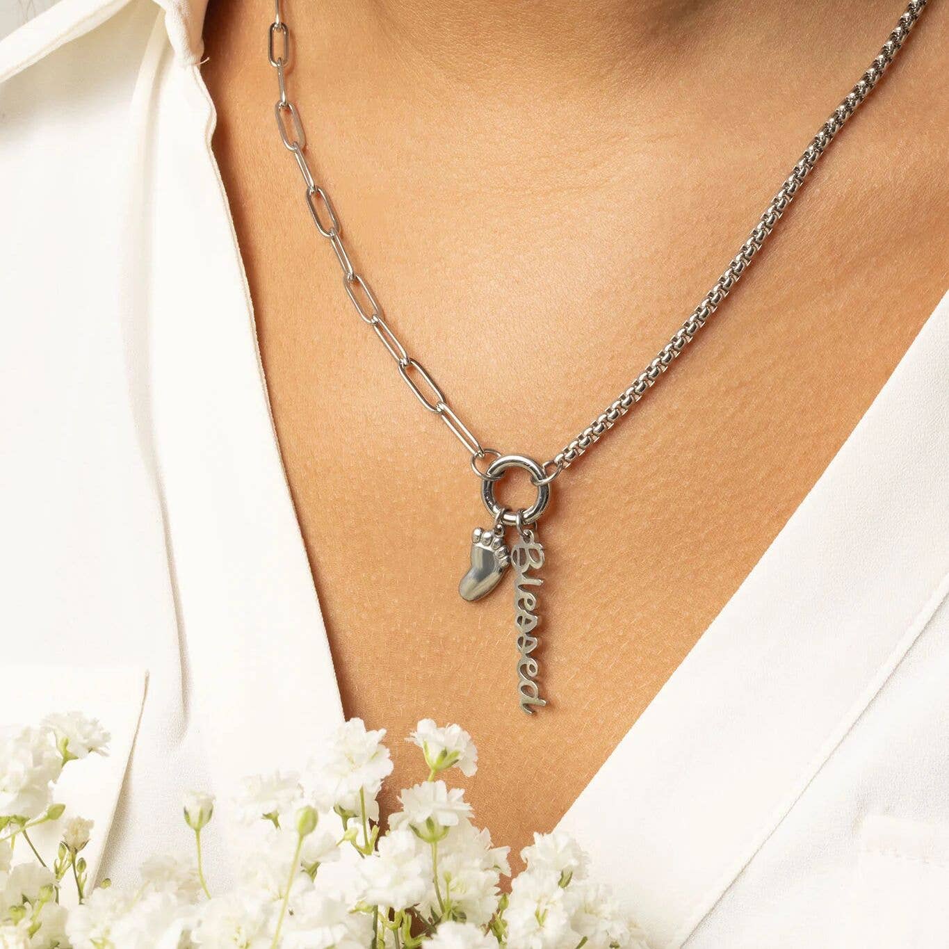 18K Gold PVD Stainless Steel Baby Foot Charm: Gold