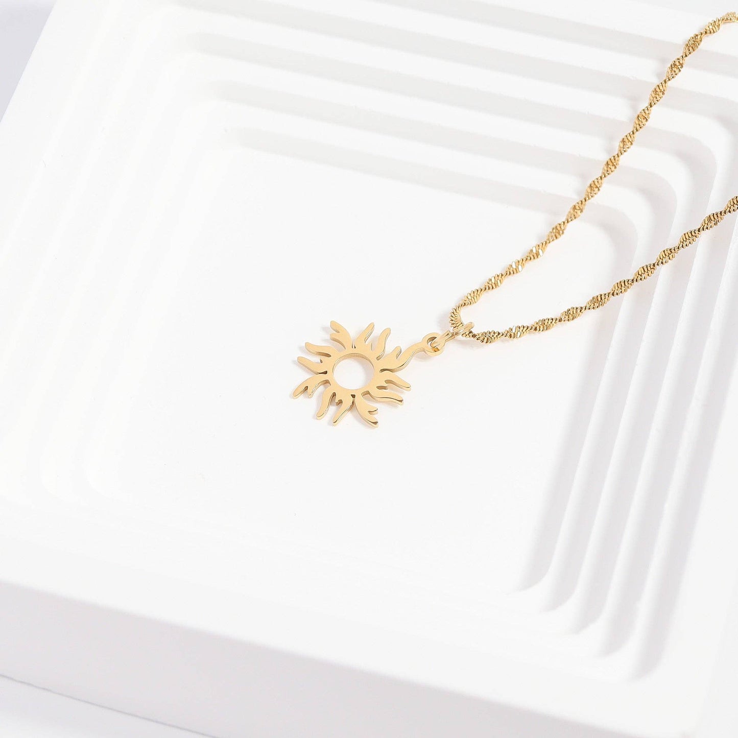 18K Gold PVD Stainless Steel Sunburst Charm: Stainless