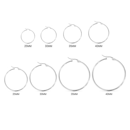 18K Gold PVD Stainless Steel Round Tube Hoop Earrings: Gold / 25mm