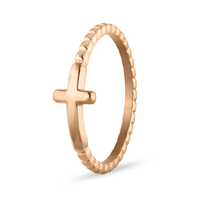 Stainless Steel Beaded Stackable Cross Ring: Gold / 8