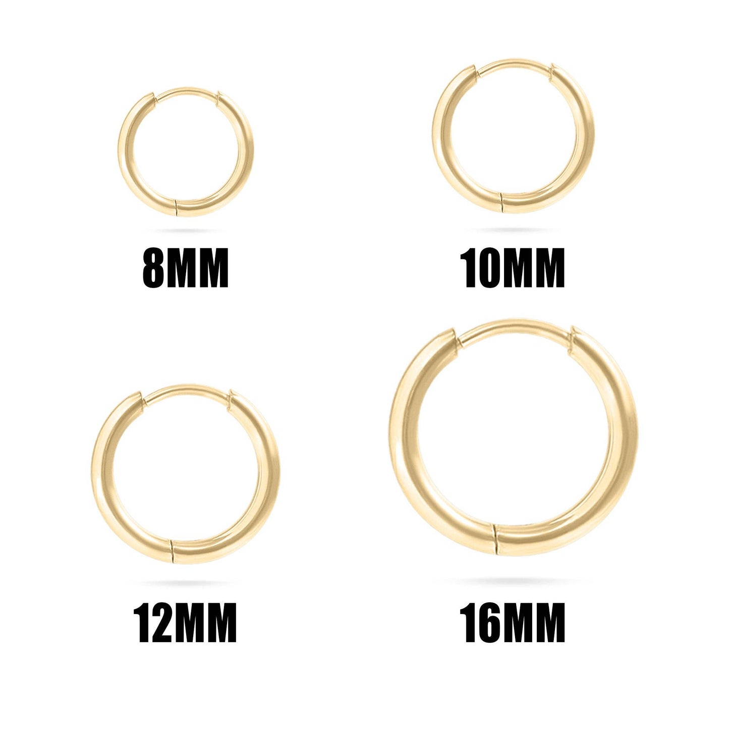 18K Gold PVD Stainless Steel Classic Hoop Huggie Earrings: Gold / 12mm