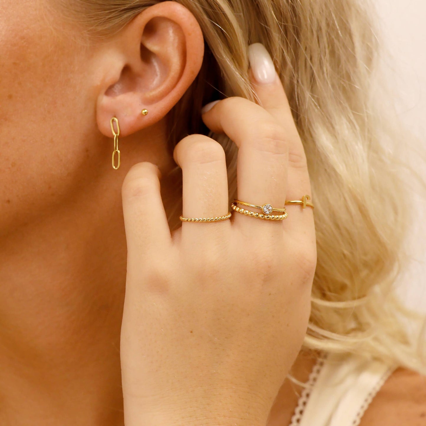 18K Gold PVD Stainless Steel Birthstone Stacking Ring: October / 8