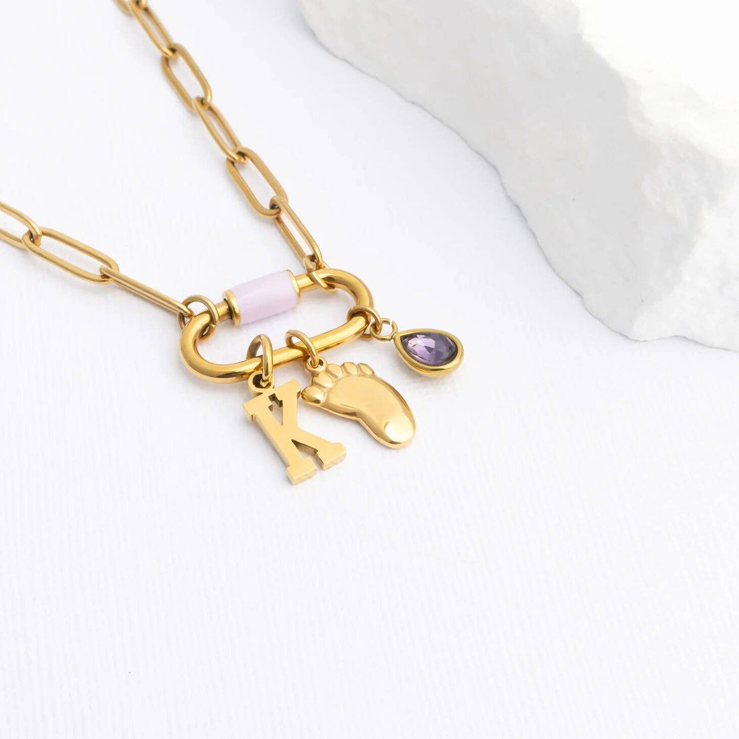 18K Gold PVD Stainless Steel Baby Foot Charm: Gold