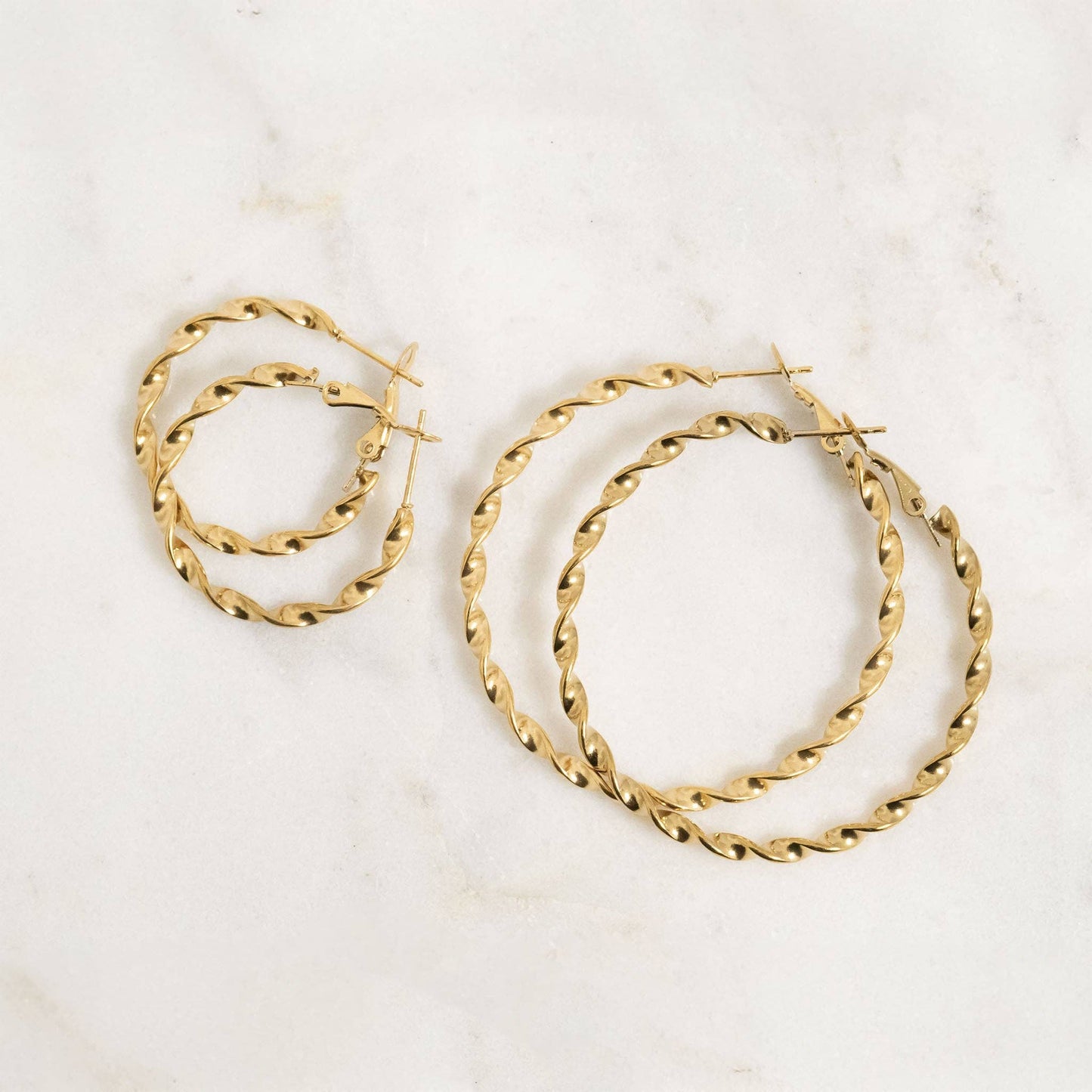 18K Gold PVD Stainless Steel Twist Hoop Earrings: Gold / 30mm