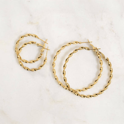 18K Gold PVD Stainless Steel Twist Hoop Earrings: Gold / 30mm
