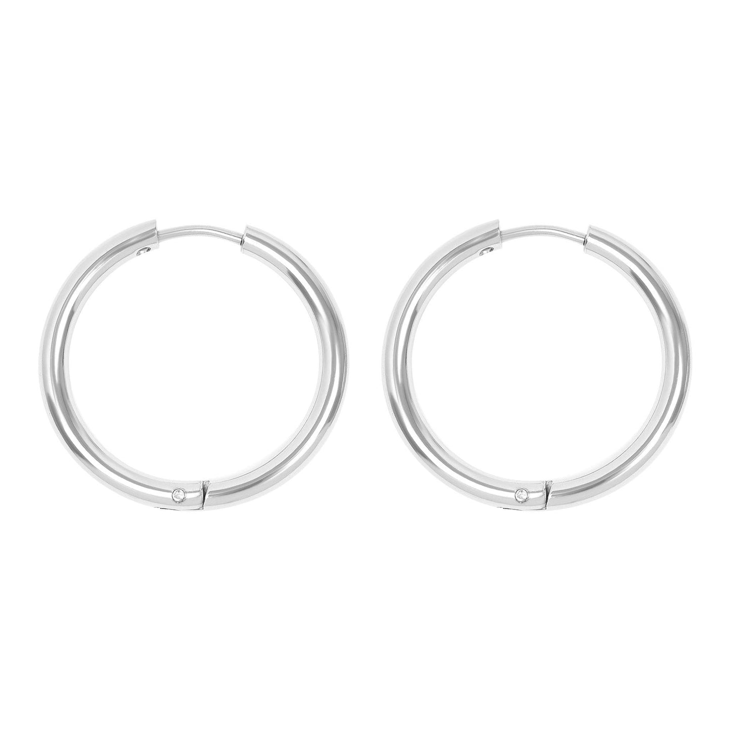 18K Gold PVD Stainless Steel Circle Huggie Hoop Earrings: Stainless / 22mm