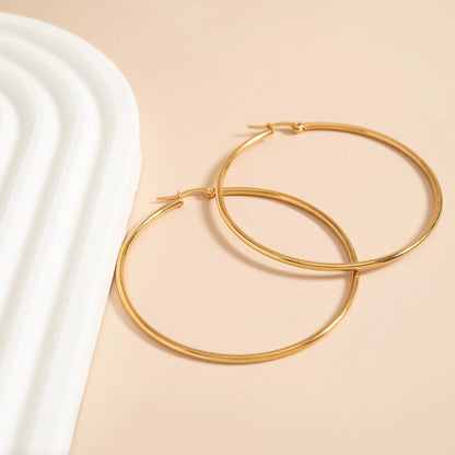 18K Gold PVD Stainless Steel Round Tube Hoop Earrings: Gold / 25mm