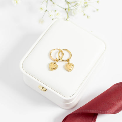 18K Gold PVD Stainless Steel Heart Pendant Hoop Earrings: Gold / 15mm
