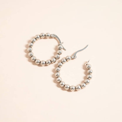 18K Gold PVD Stainless Steel Circle Ball Hoop Earrings : Gold