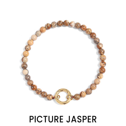 18K Gold PVD Stainless Steel Semi Precious Natural Stone Charm Keeper Bracelet: Gold / Turquoise