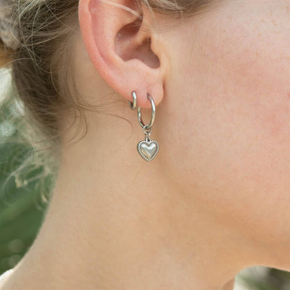 18K Gold PVD Stainless Steel Heart Pendant Hoop Earrings: Gold / 15mm