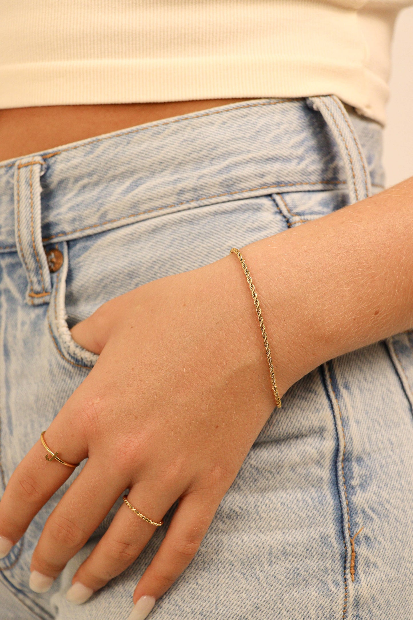 Rope Chain Bracelet / Anklet - Gold, Silver, Black: Gold / 6+2" / 2mm