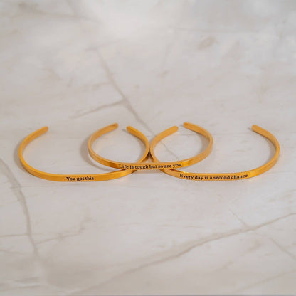 18K Gold PVD Life is tough So Are You Engraved Bangle: Gold