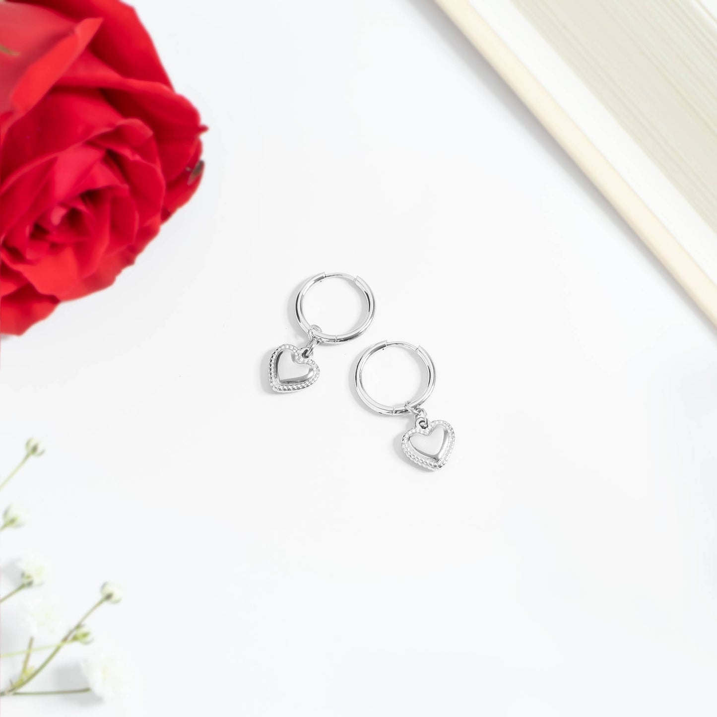 18K Gold PVD Stainless Steel Heart Pendant Hoop Earrings: Gold / 15mm