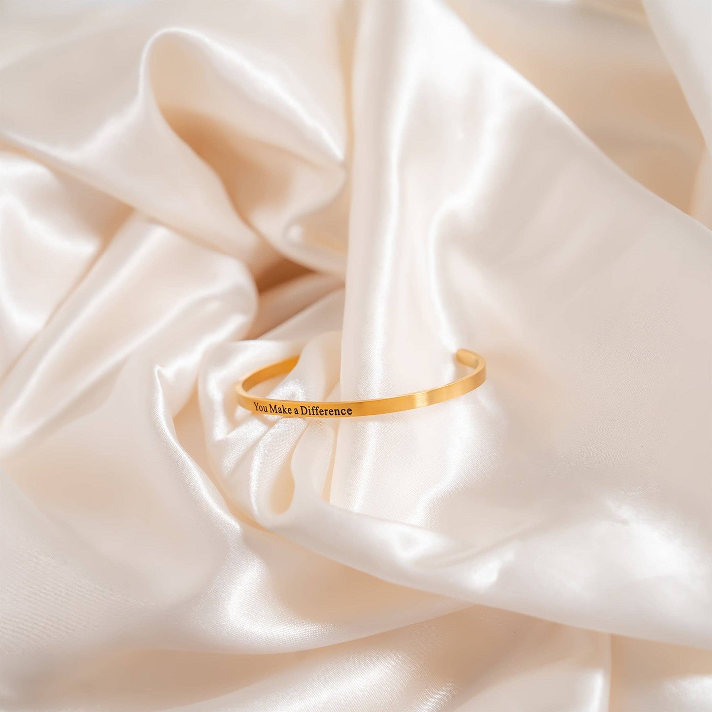 18K Gold PVD You Make a Difference Engraved Bangle Bracelet: Gold